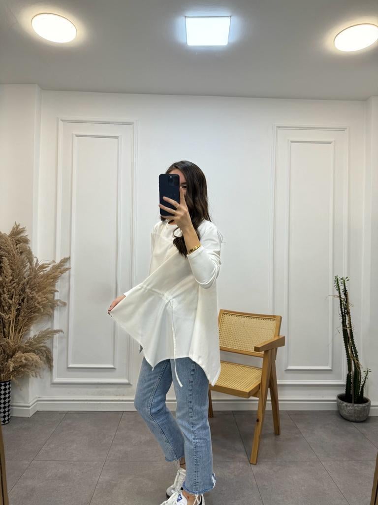 Ekru Büzgü Detaylı Tasarım Bluz 28153