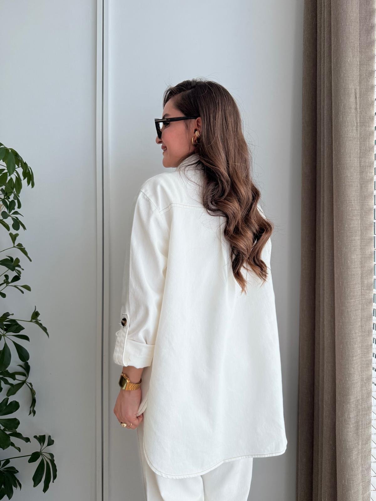 Ekru Düğmeli Dikiş Detaylı Gabardin Ceket 5836