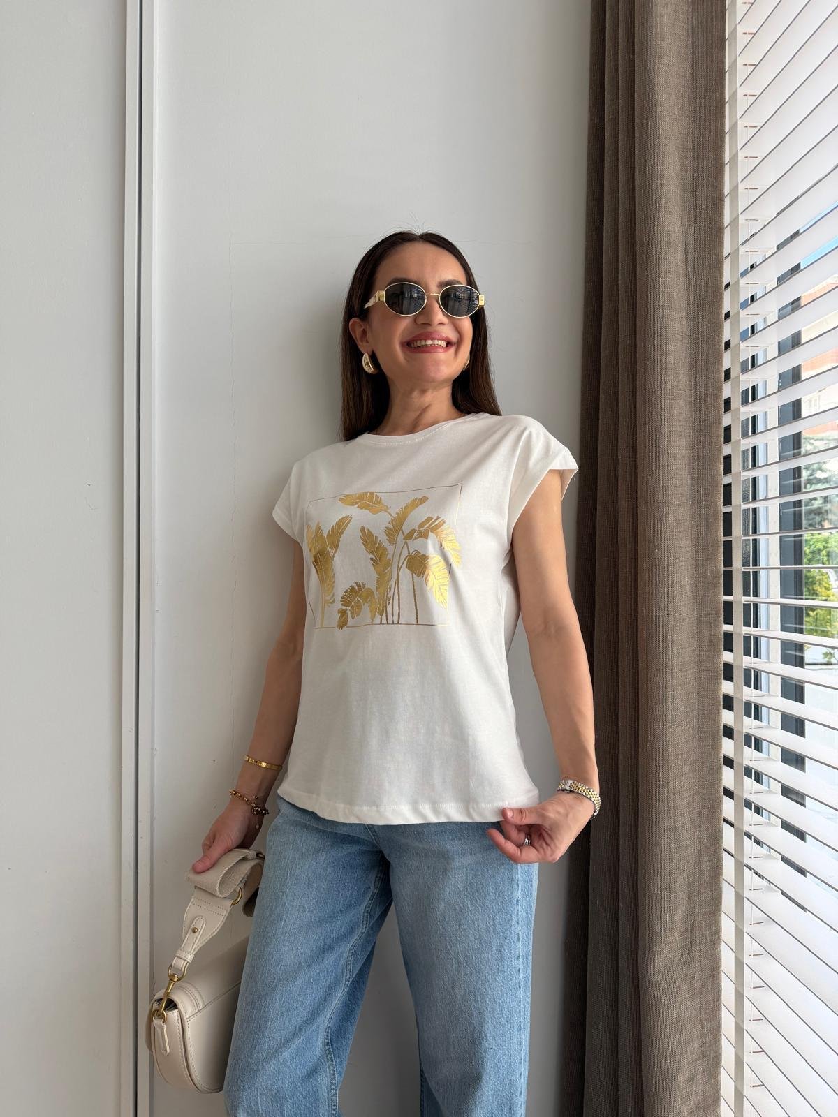Ekru Gold Baskılı Tshirt 27644