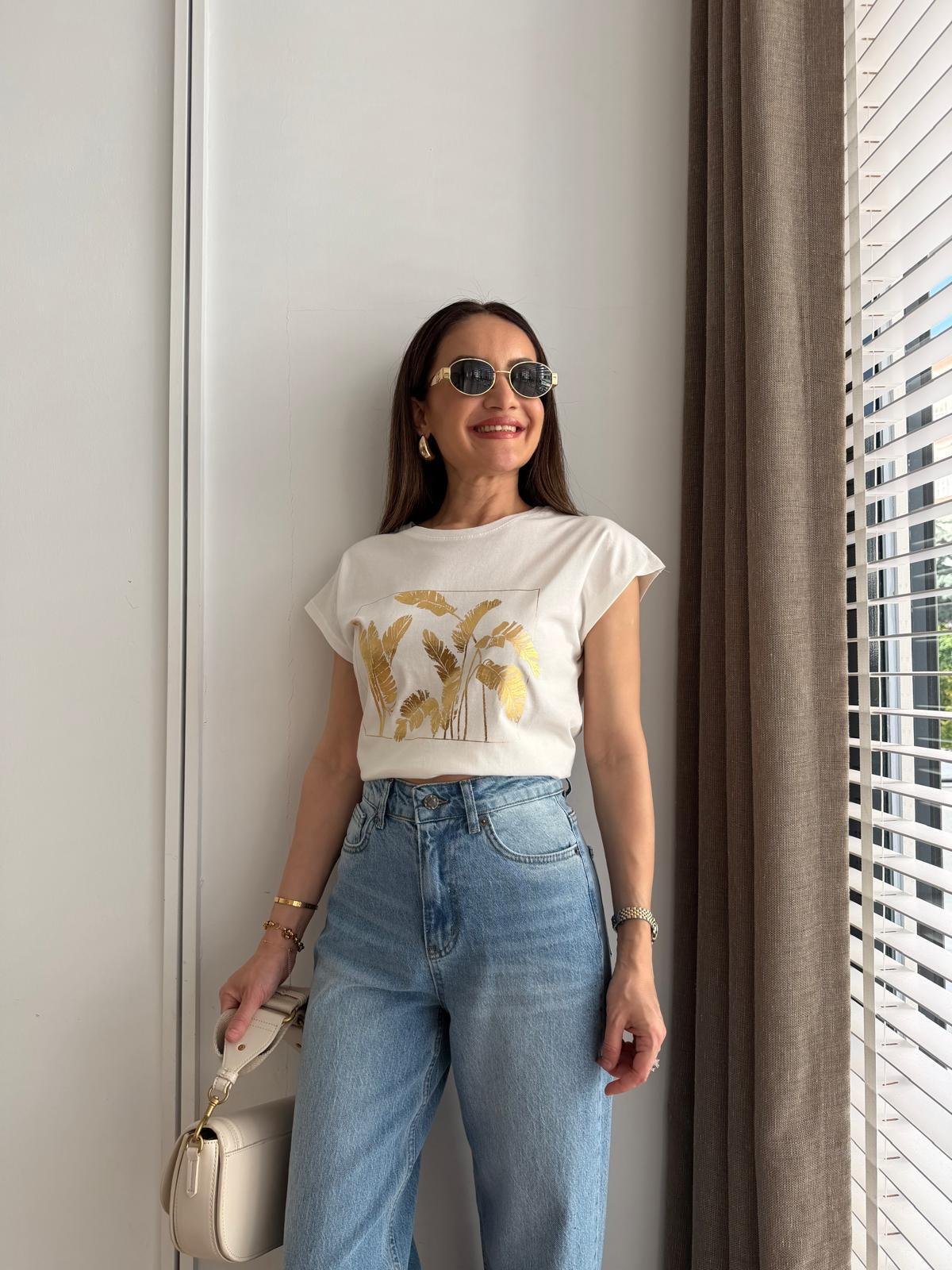 Ekru Gold Baskılı Tshirt 27644