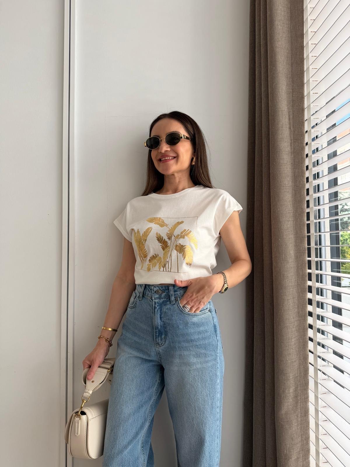 Ekru Gold Baskılı Tshirt 27644