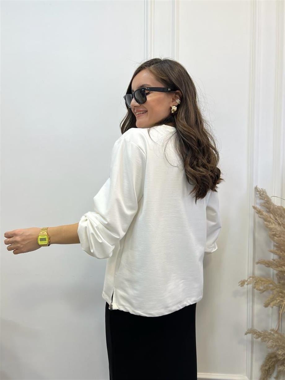 Ekru Kadın Baskılı Sweatshirt 28151