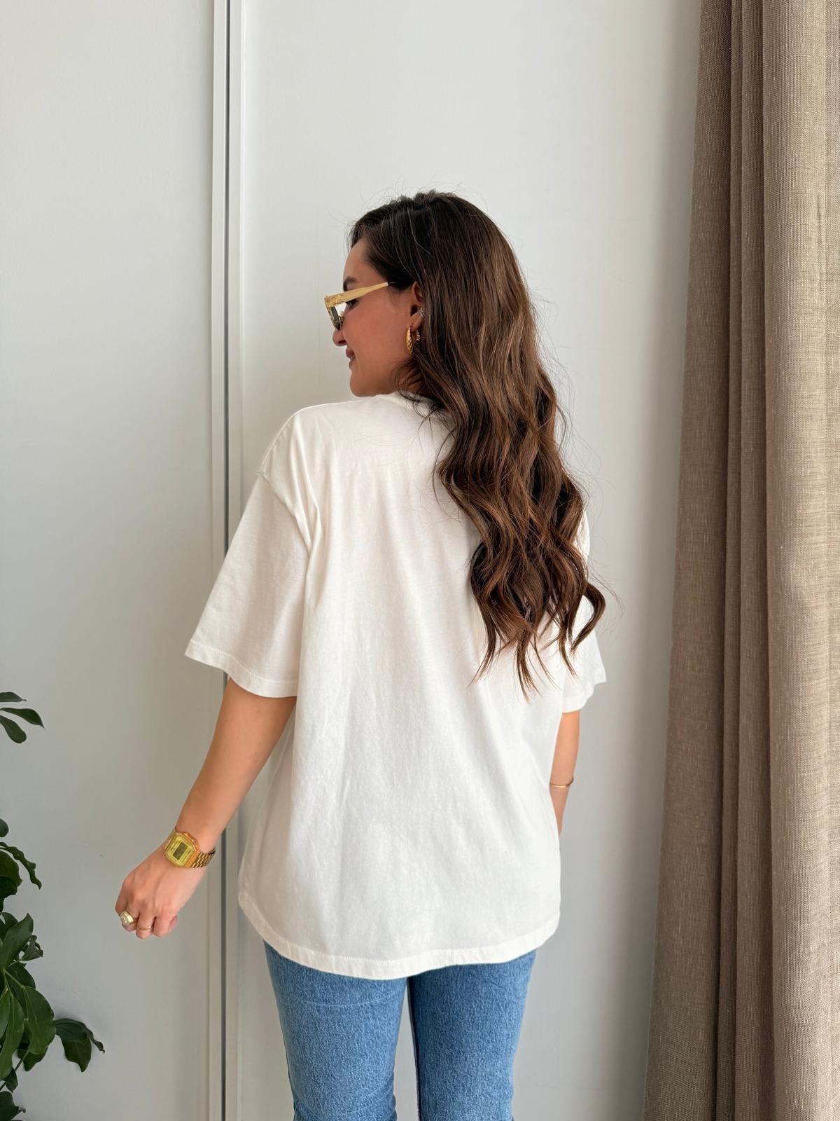 Ekru Limon Baskılı Oversize Tshirt 251047