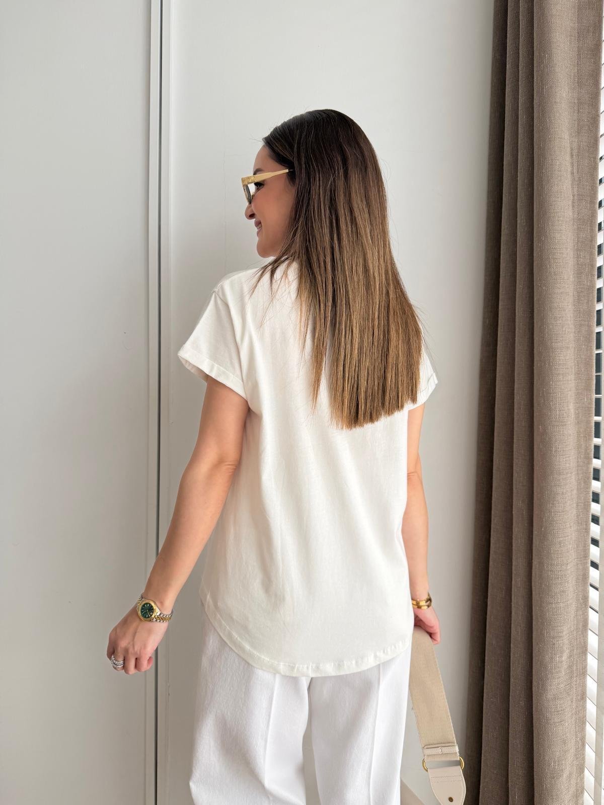 Ekru Mumlanmış Baskı Detaylı Tshirt 21229