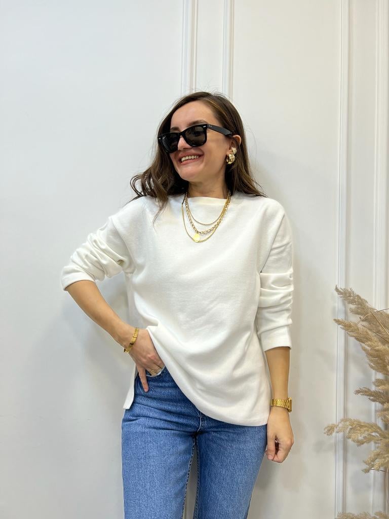 Ekru Orijinal Marka Bisiklet Yaka Sweatshirt 2639