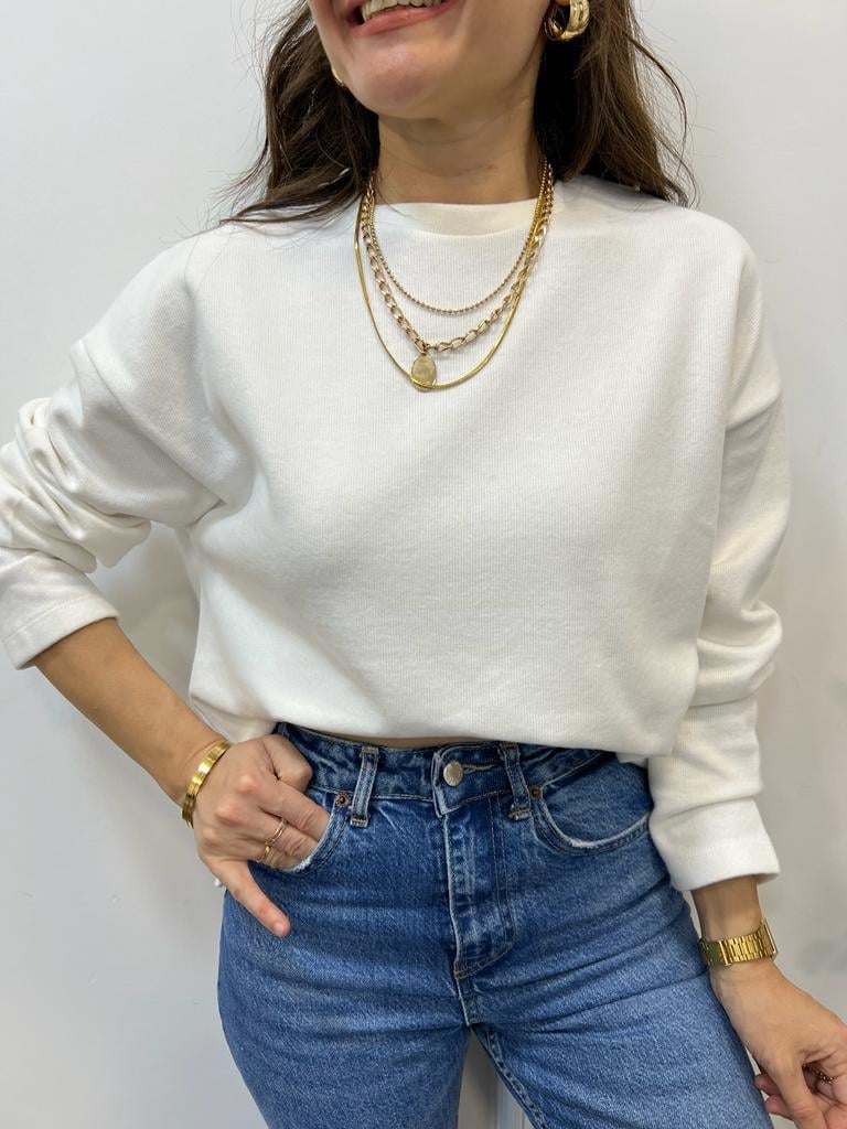 Ekru Orijinal Marka Bisiklet Yaka Sweatshirt 2639