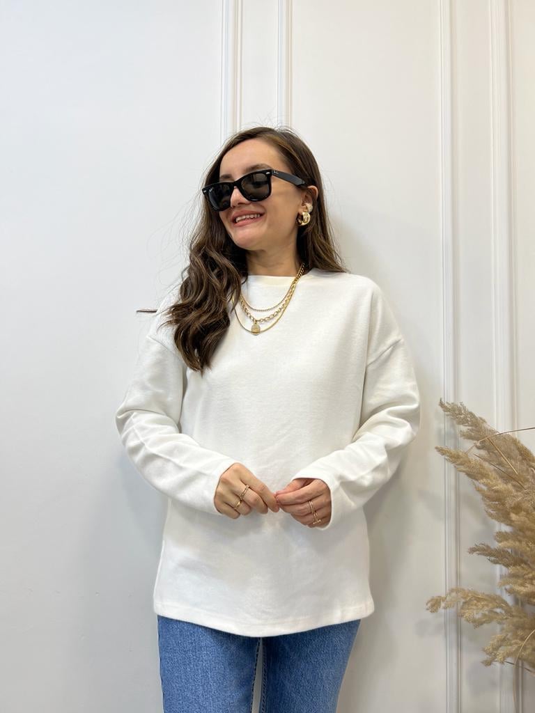 Ekru Orijinal Marka Bisiklet Yaka Sweatshirt 2639
