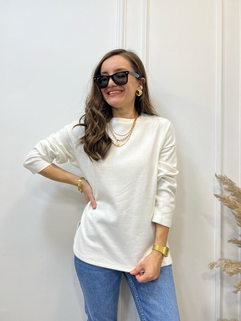 Ekru Orijinal Marka Bisiklet Yaka Sweatshirt 2639