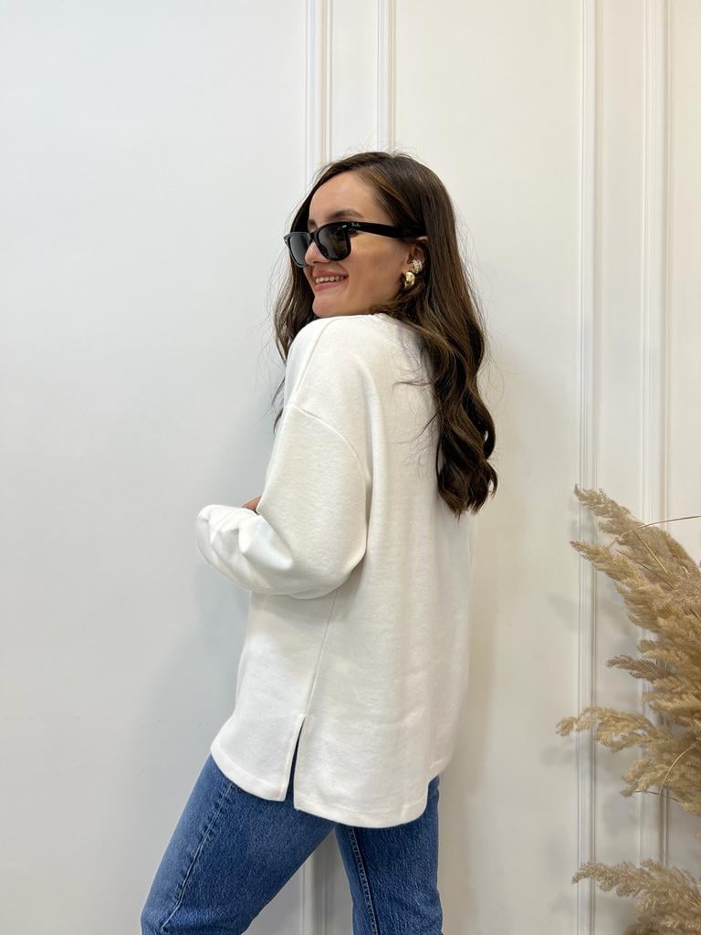 Ekru Orijinal Marka Bisiklet Yaka Sweatshirt 2639