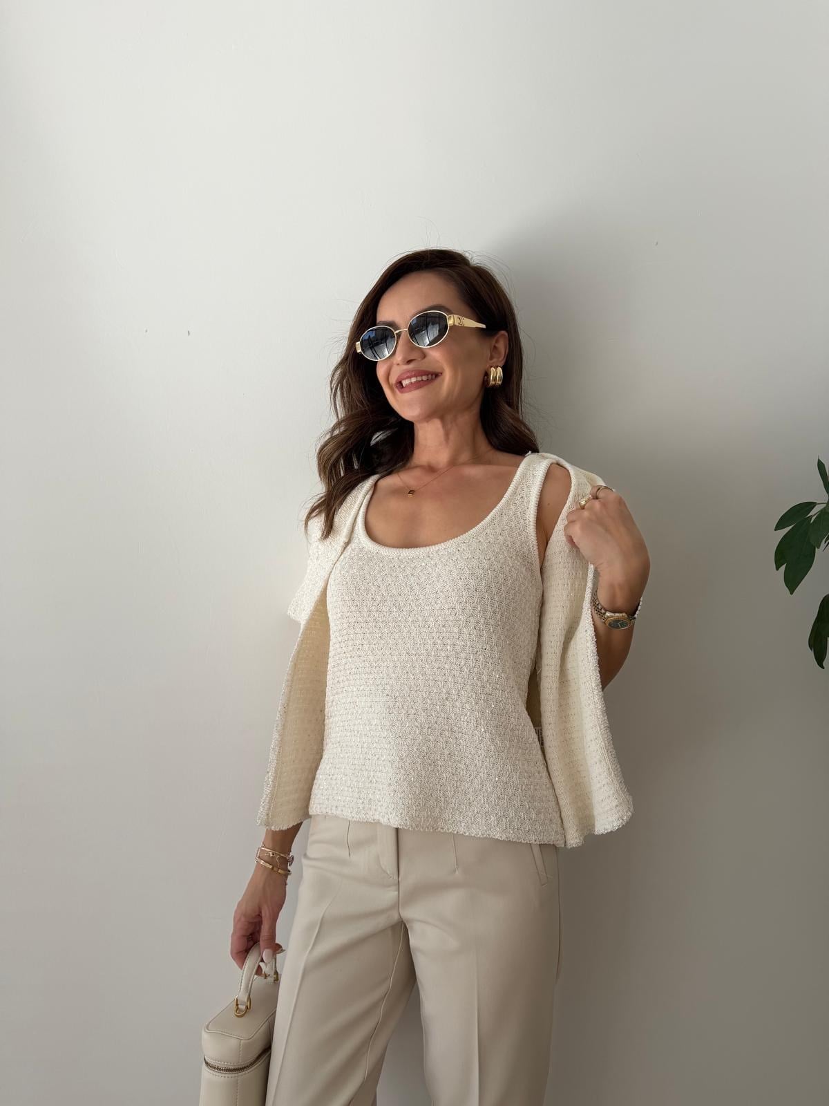 Ekru Pul Detaylı Örme Atletli Takım 5481