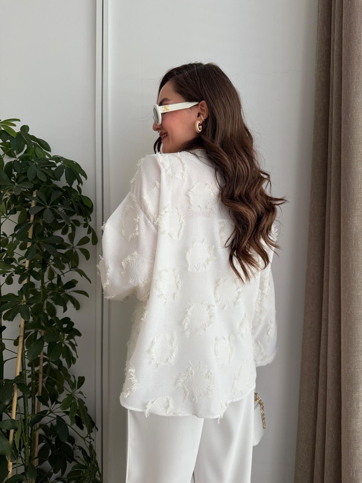 Ekru Püskül Detaylı Ön Bağlamalı Kimono 7012