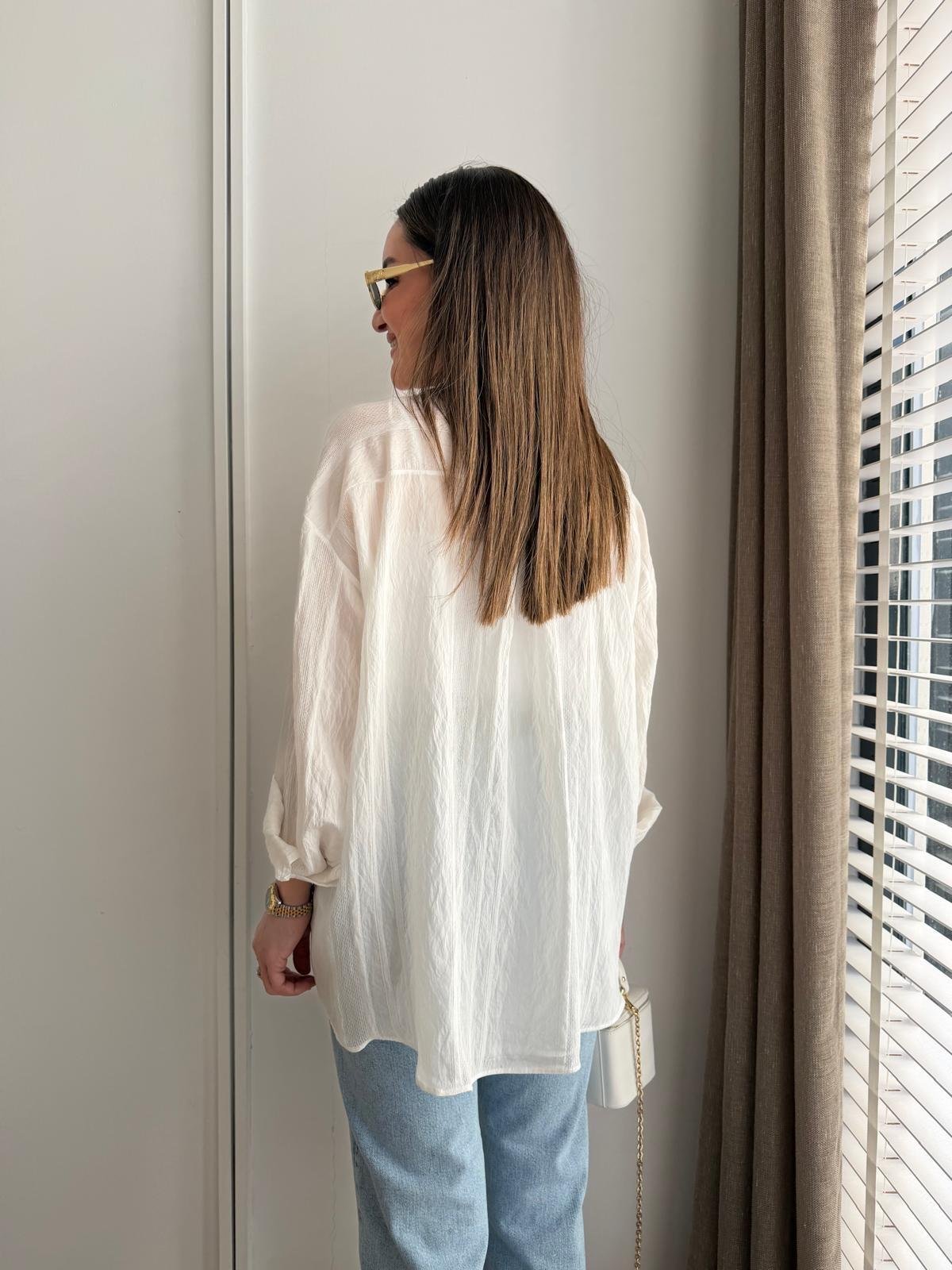 Ekru Transparan Oversize Gömlek 4914