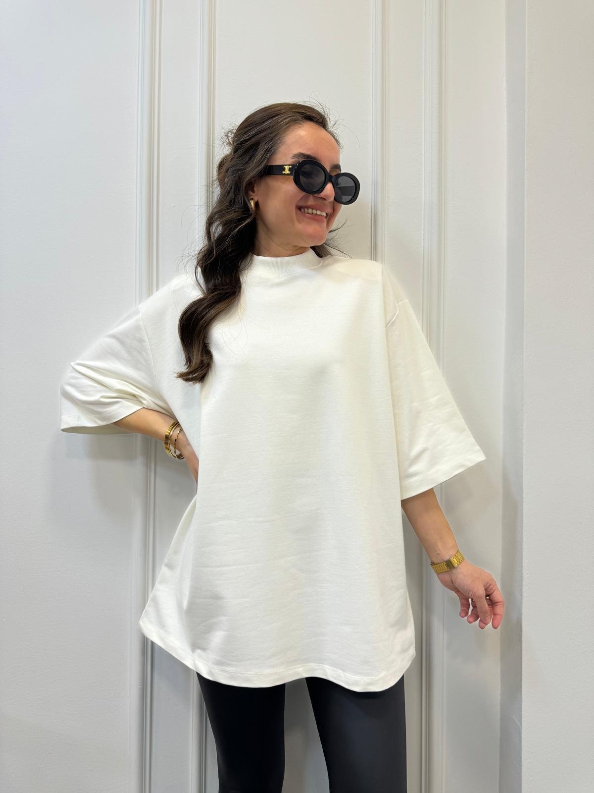 Ekru Vatkalı Basic Tshırt 35295