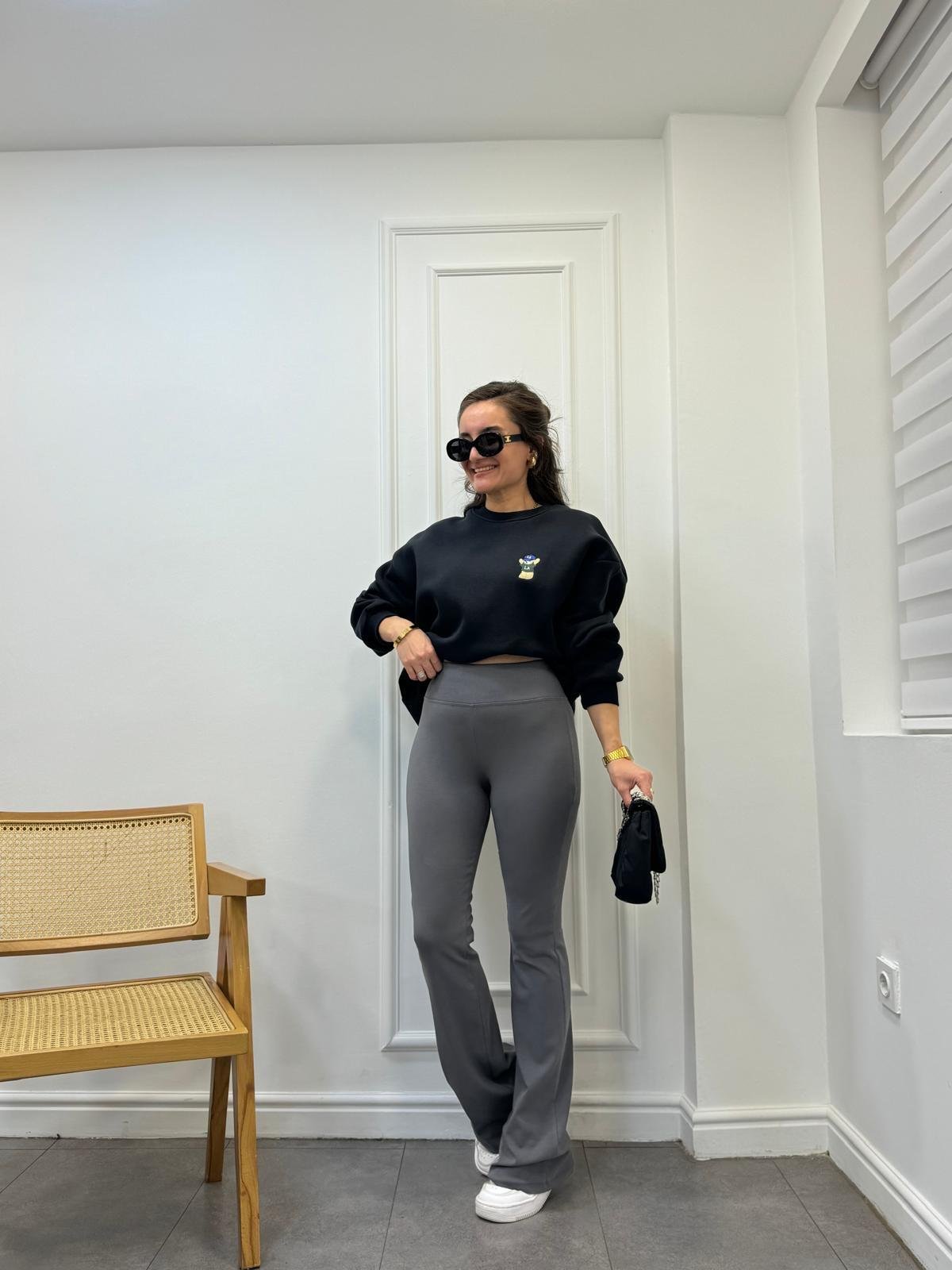 Füme Beli Fitilli İspanyol Paça Pantolon 71054