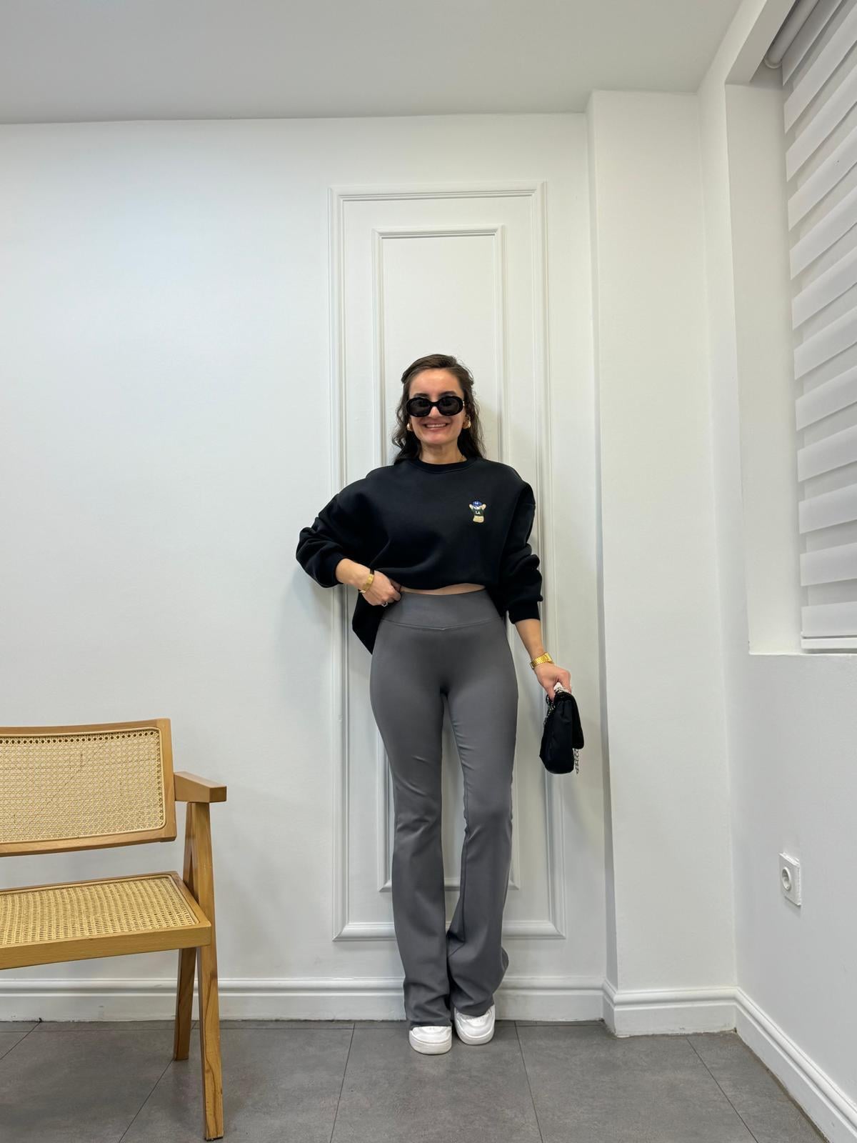 Füme Beli Fitilli İspanyol Paça Pantolon 71054