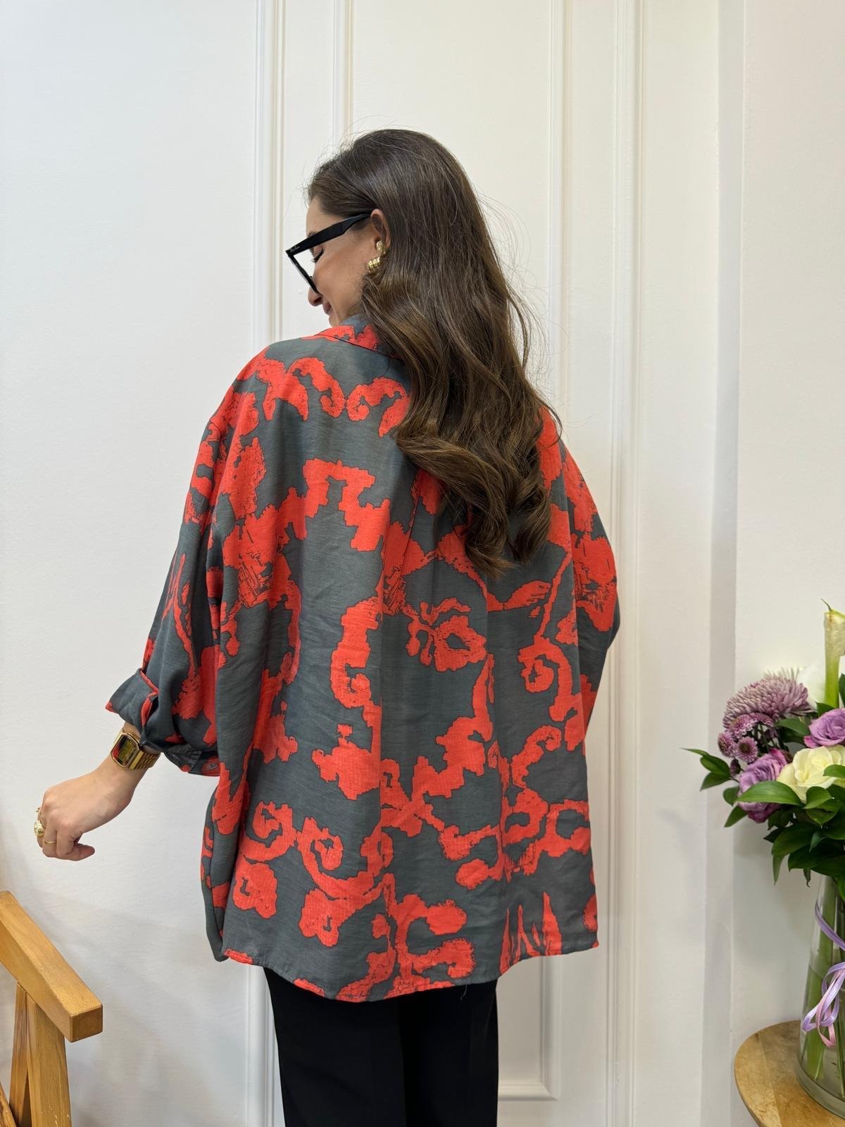 Füme Desenli Lüx Kalite Oversize Gömlek 4832