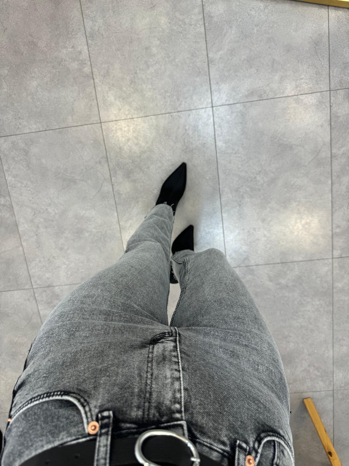 Füme Yüksek Bel Paçası Kesik Mom Jean 0520