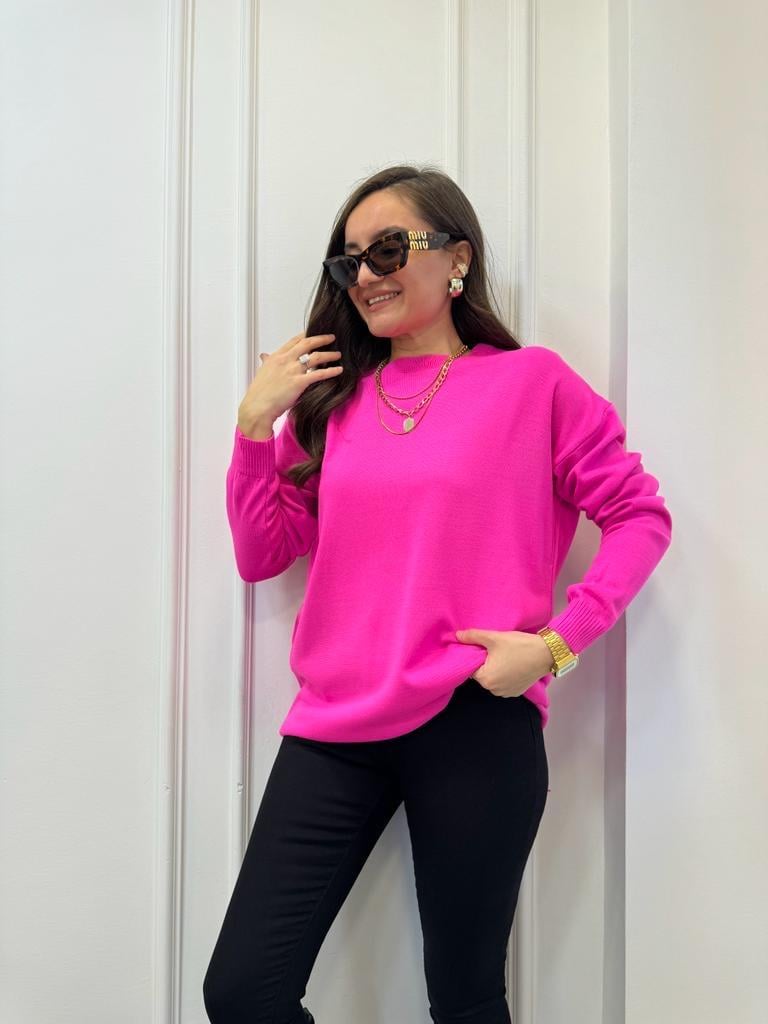 Fuşya Bisiklet Yaka Triko Bluz 3803