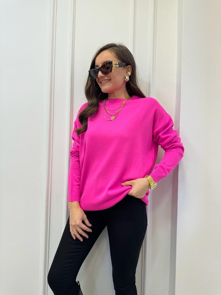 Fuşya Bisiklet Yaka Triko Bluz 3803