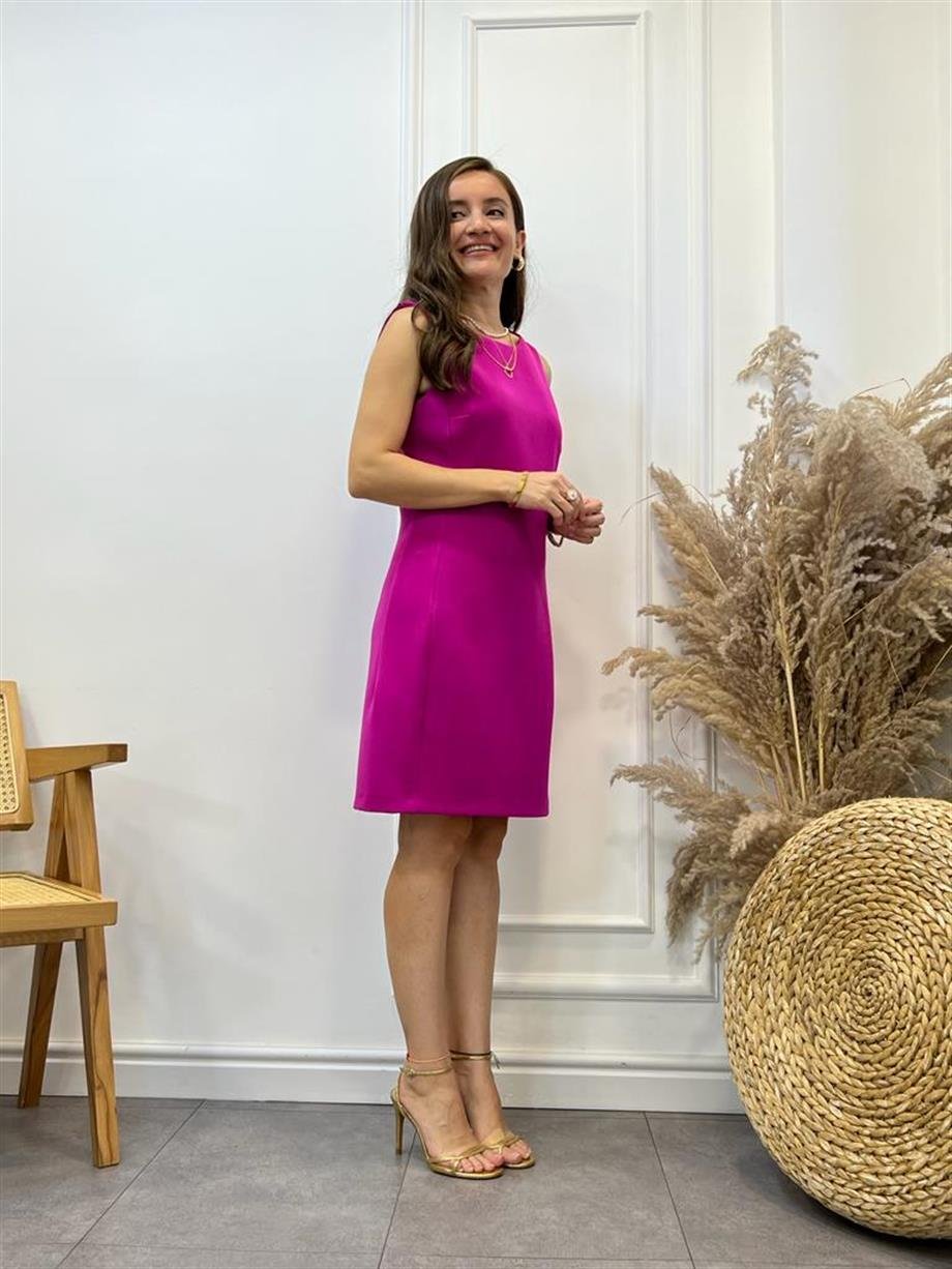 Fuşya Krep Kumaş Basic Kalem Elbise 5776