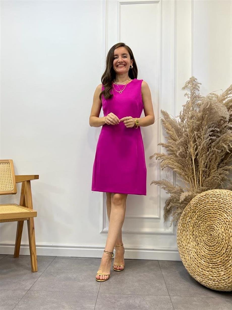 Fuşya Krep Kumaş Basic Kalem Elbise 5776