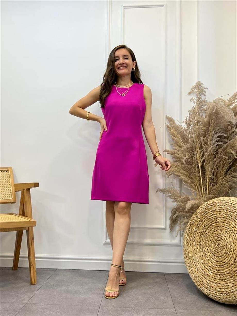 Fuşya Krep Kumaş Basic Kalem Elbise 5776