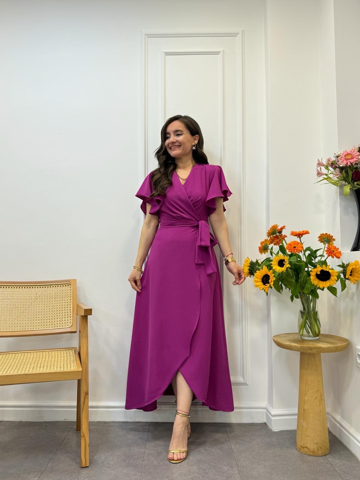 Fuşya Midi Boy Anvelop Elbise 3095