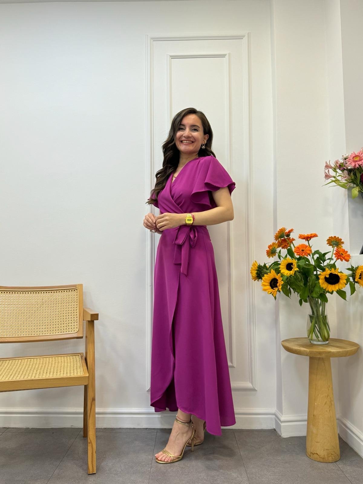 Fuşya Midi Boy Anvelop Elbise 3095