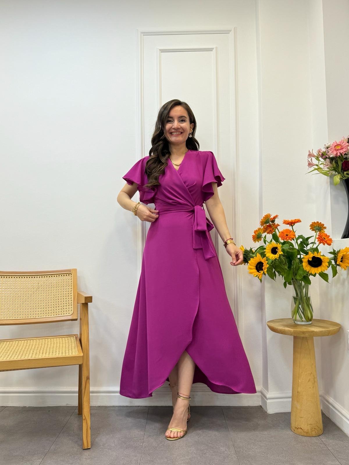 Fuşya Midi Boy Anvelop Elbise 3095