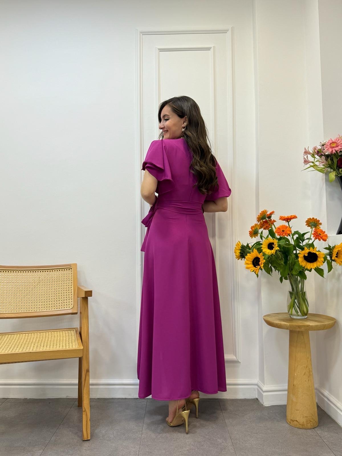 Fuşya Midi Boy Anvelop Elbise 3095