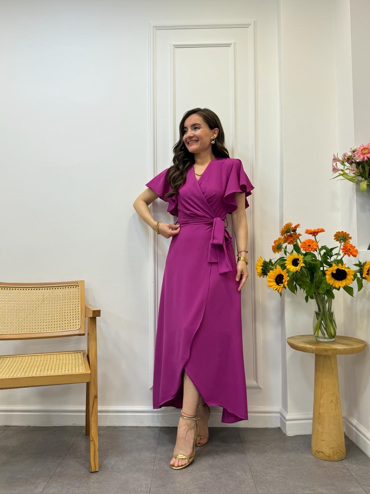 Fuşya Midi Boy Anvelop Elbise 3095