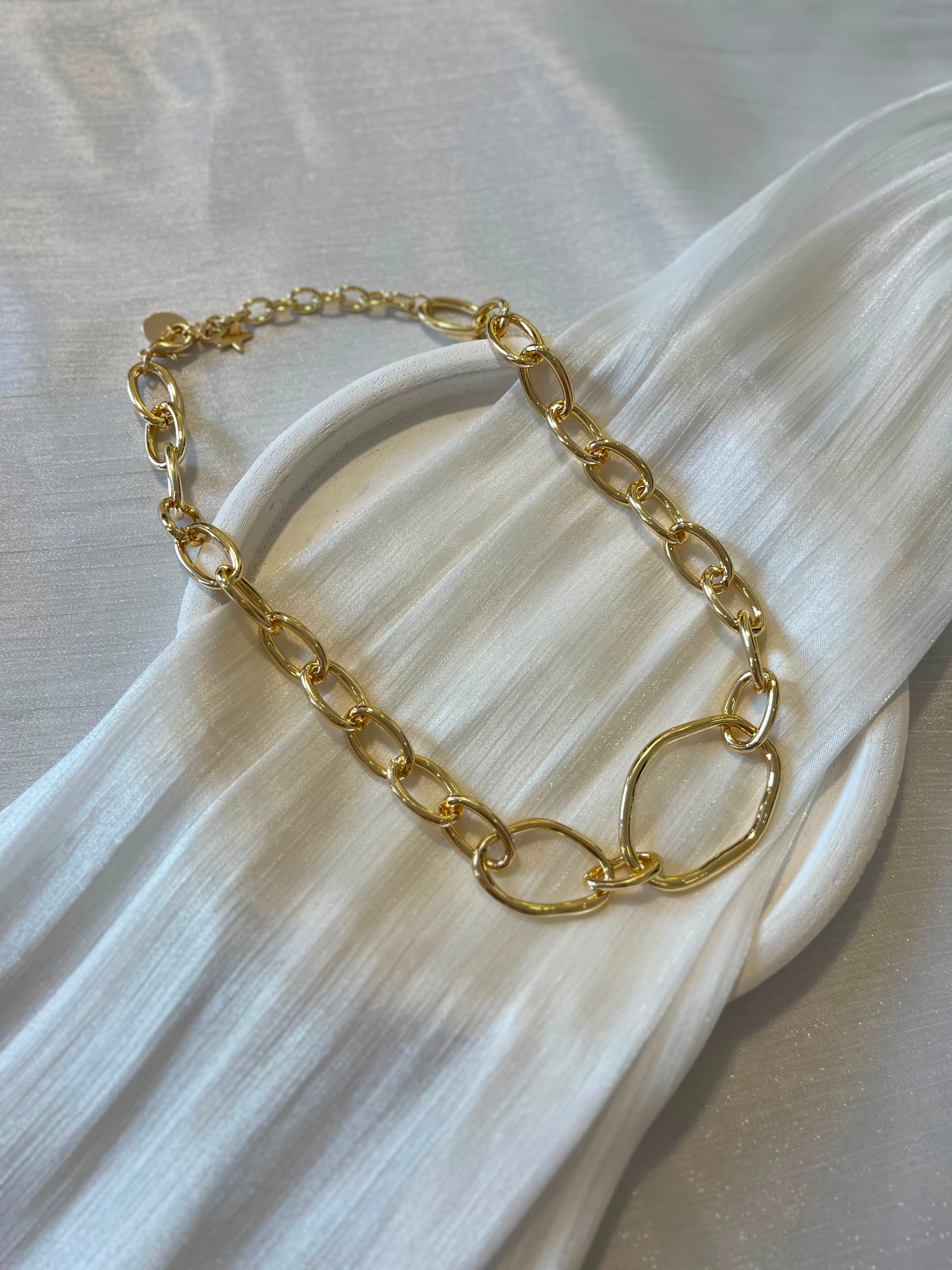 Gold Geniş Oval Zincirli Halka Kolye KY09