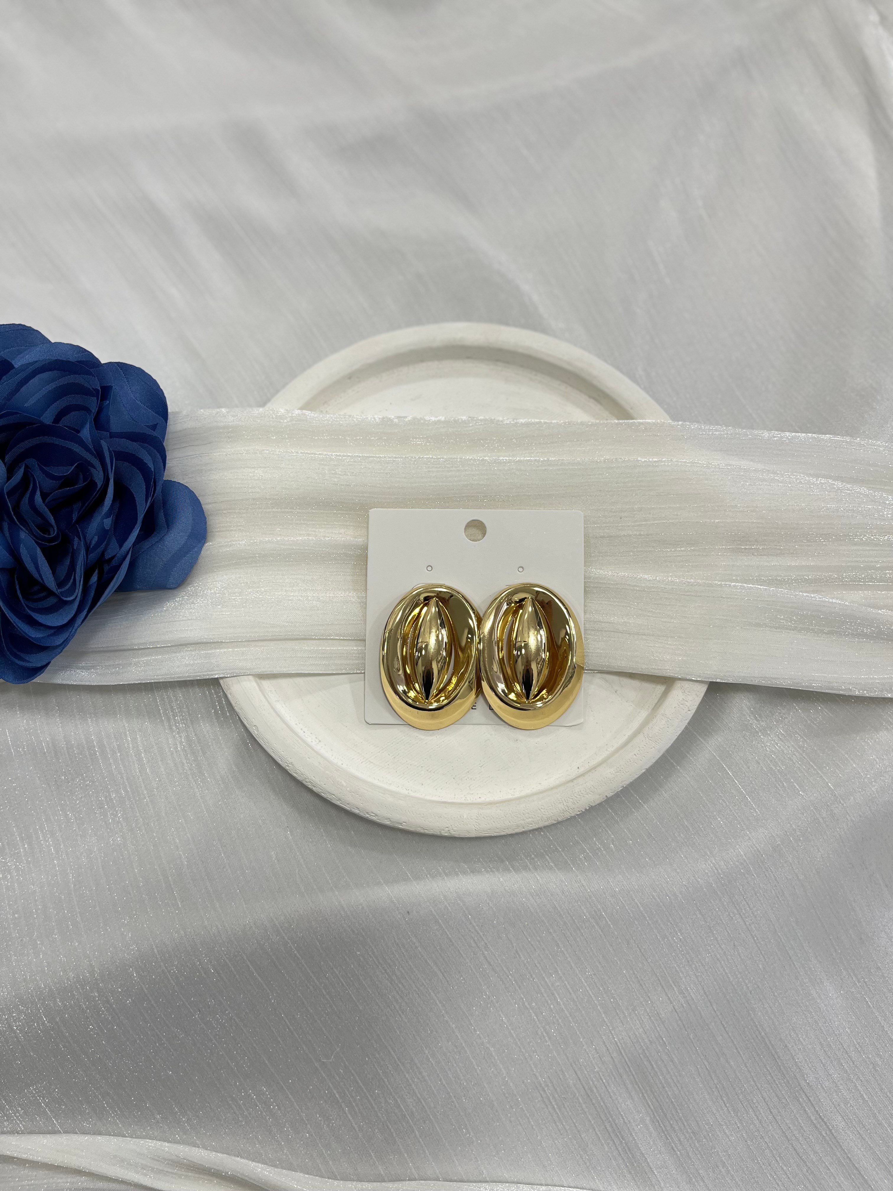 Gold Kabartma Oval Küpe KP66