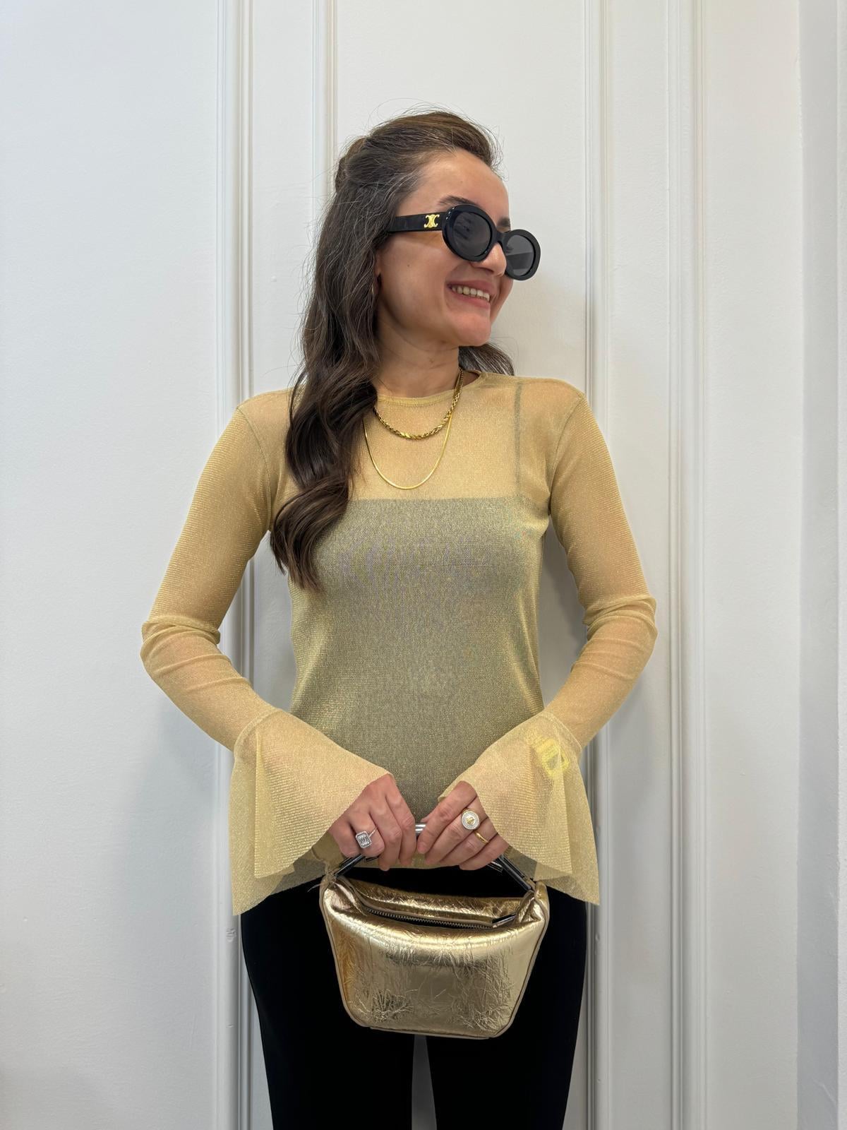 Gold Kol Detaylı Transparan Bluz 29325