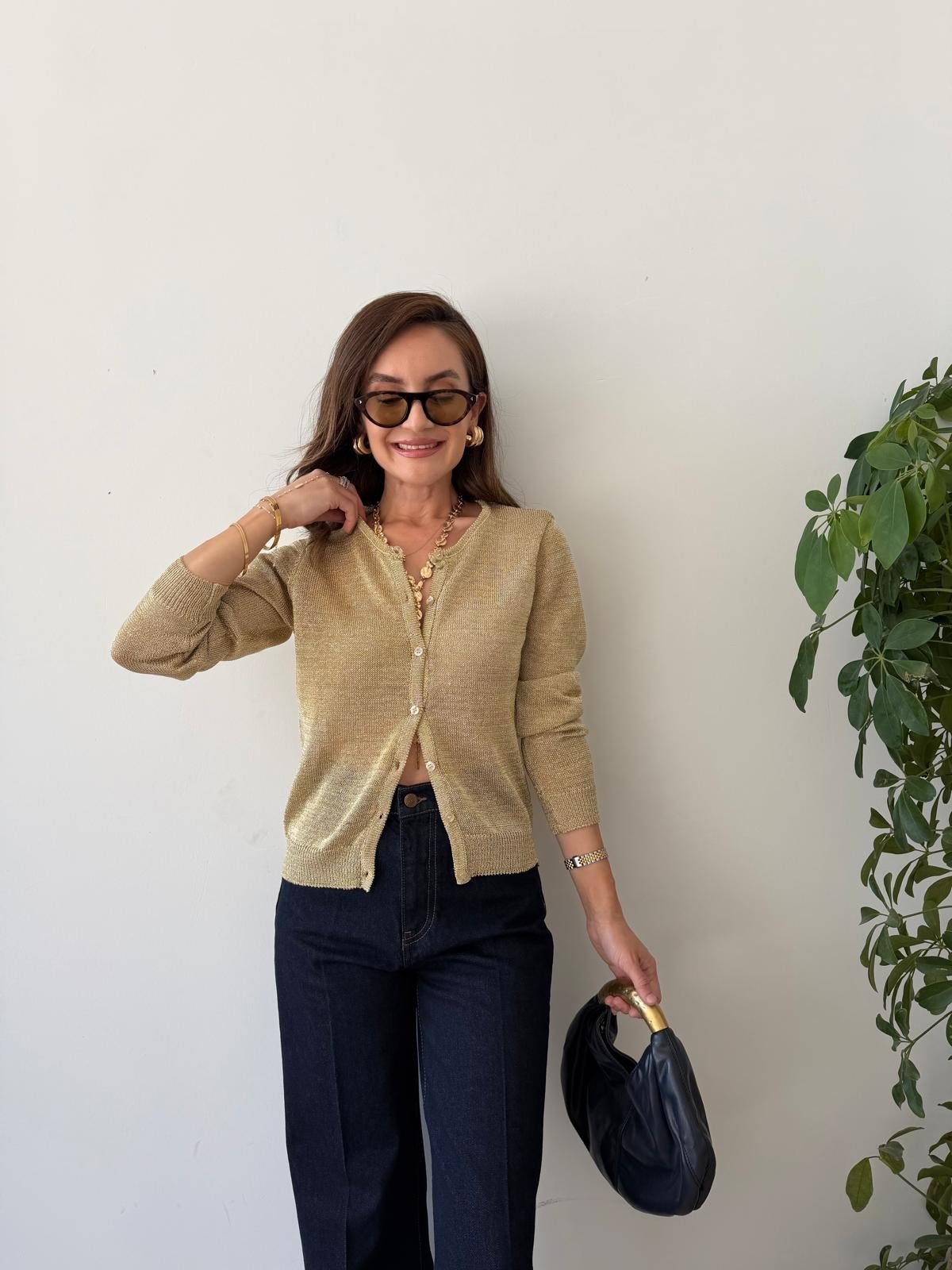 Gold Metalik İplik Basic Hırka 2844