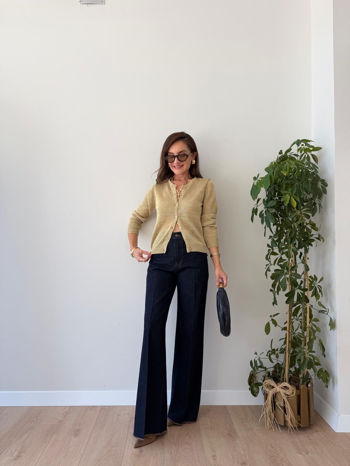 Gold Metalik İplik Basic Hırka 2844