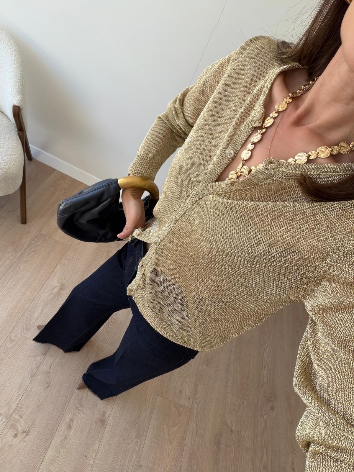 Gold Metalik İplik Basic Hırka 2844