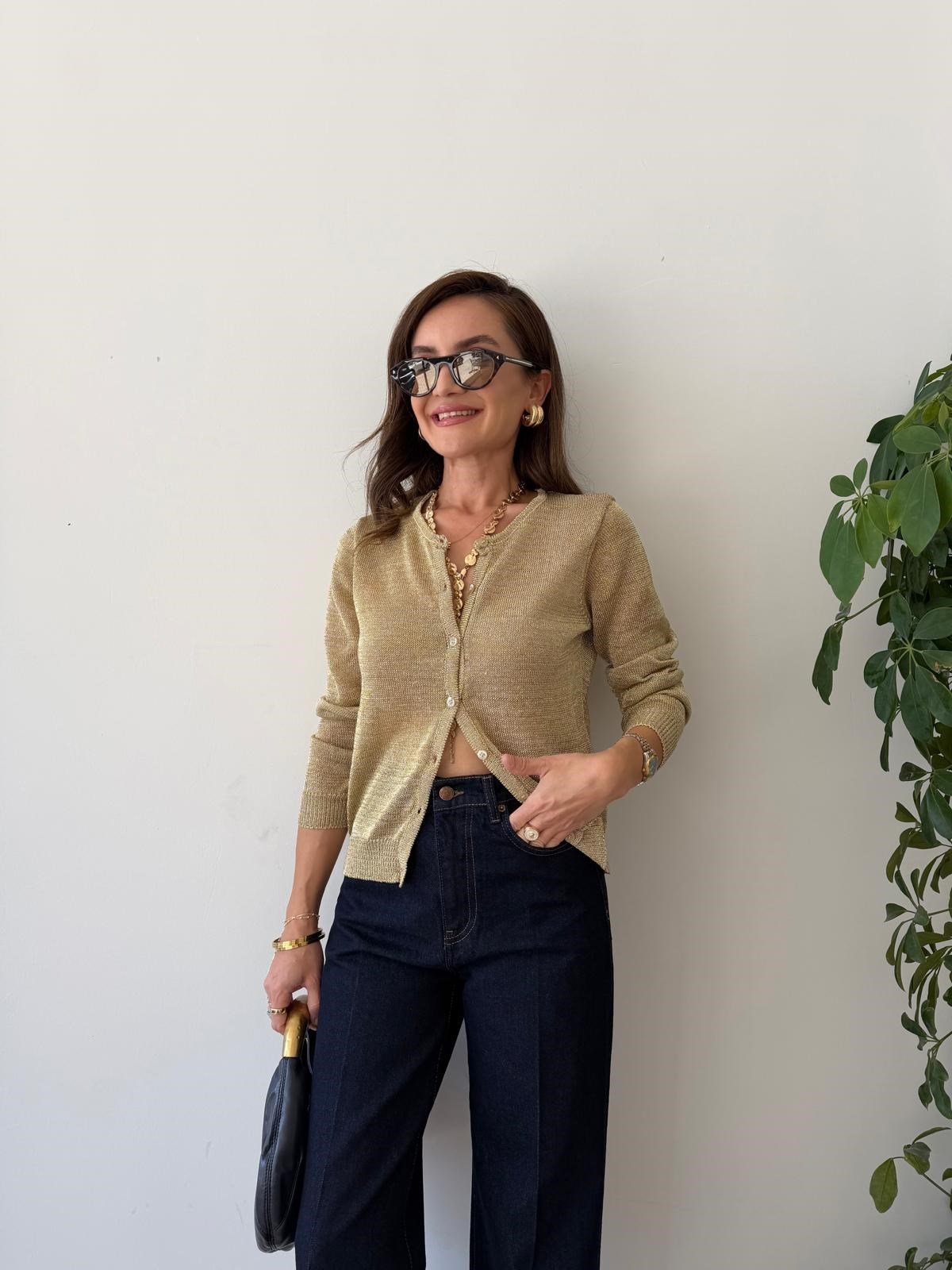 Gold Metalik İplik Basic Hırka 2844