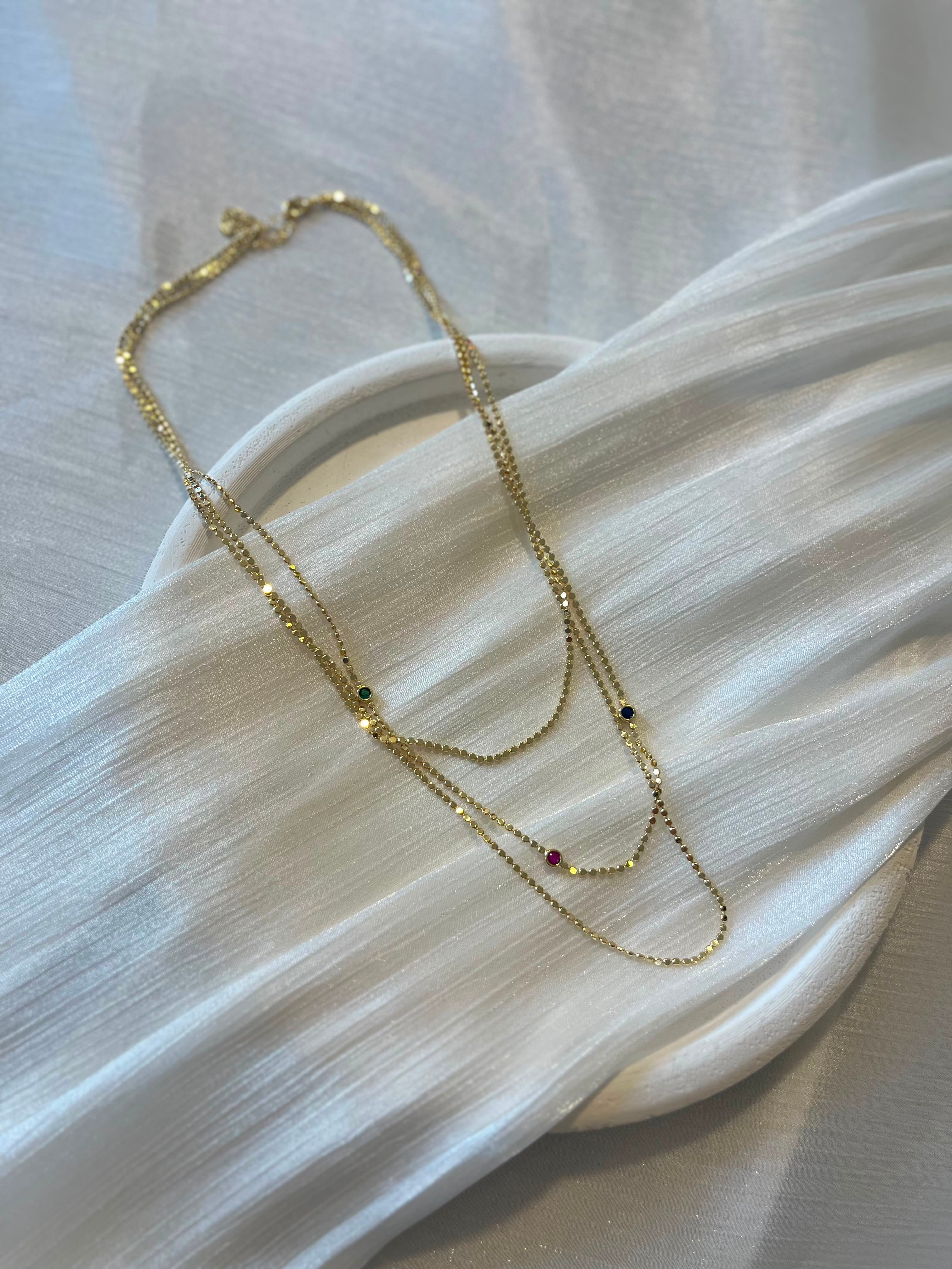 Gold Pul Zincirli Renkli Taş Kolye KY02