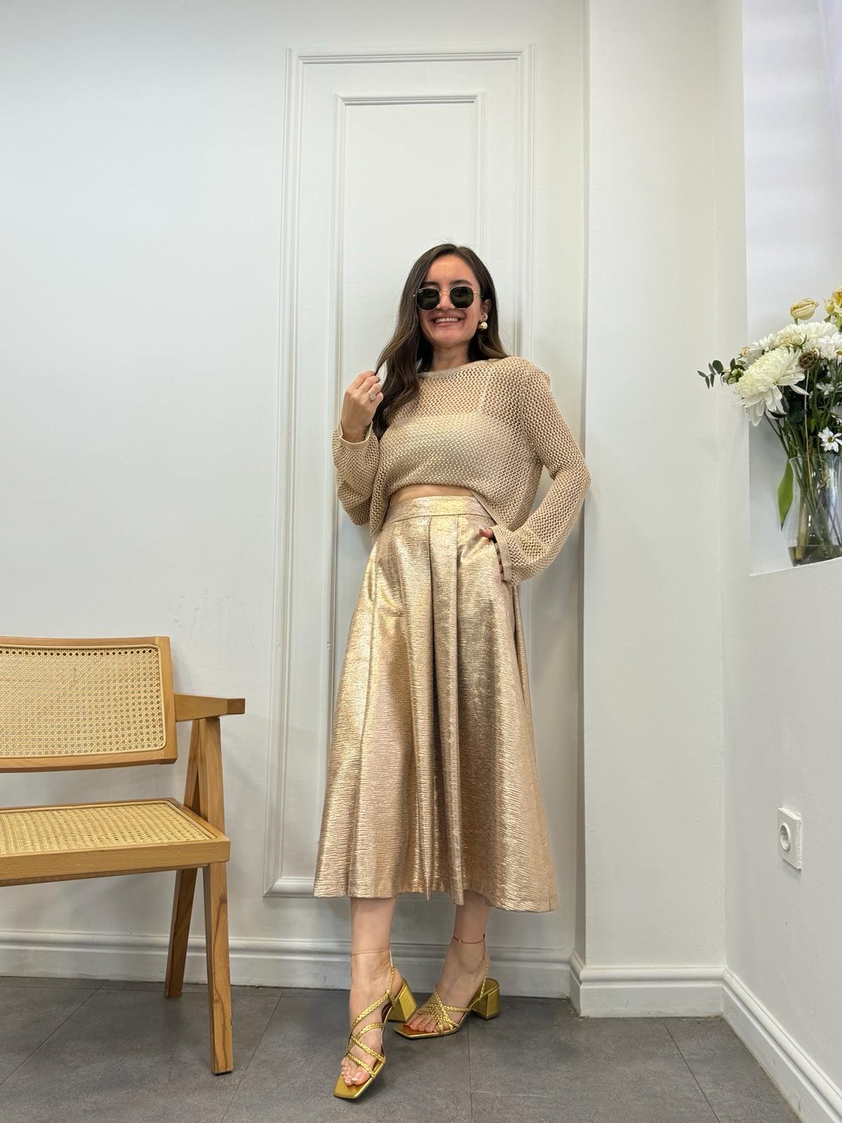 Gold Rose Pileli Etek 2727