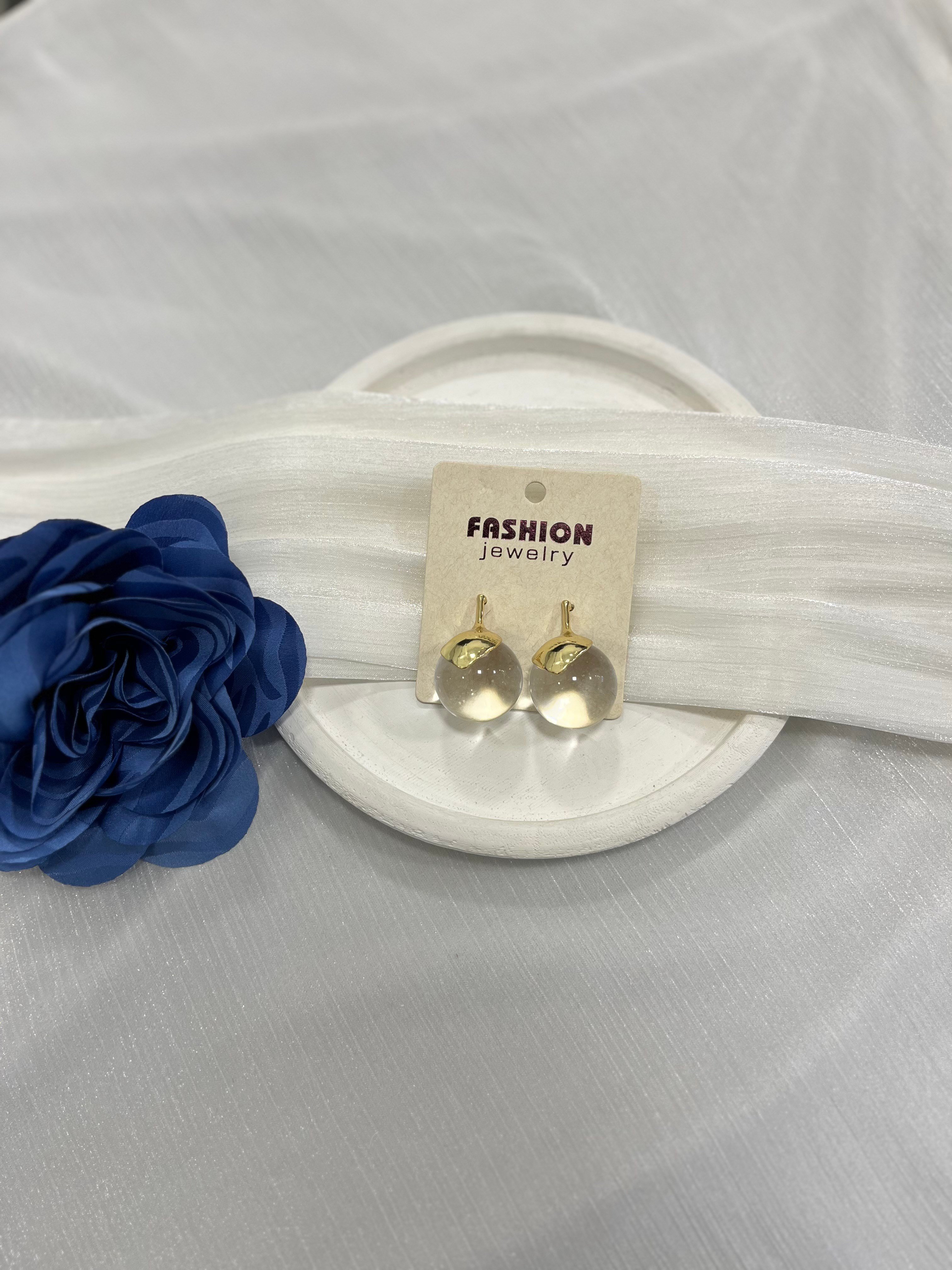 Gold Şeffaf Top Küpe KP68