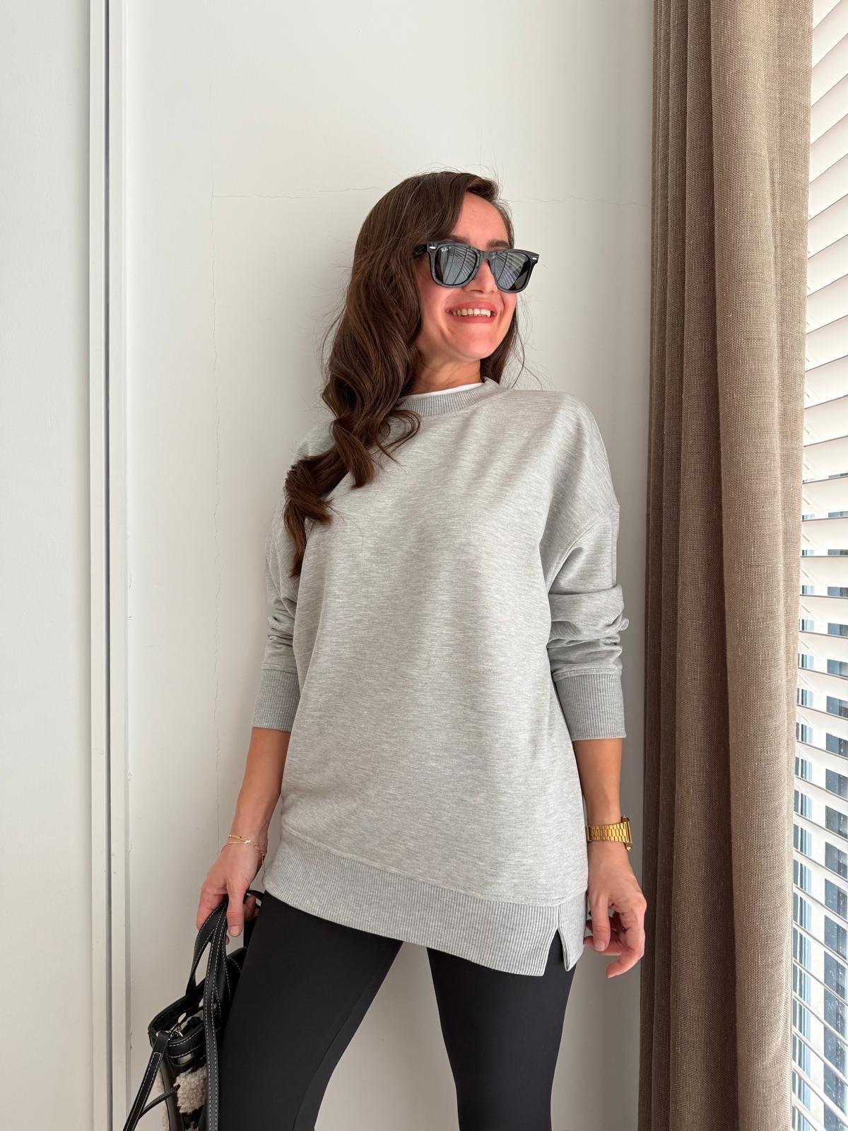 Gri Basic İki İplik Sweatshirt 9002