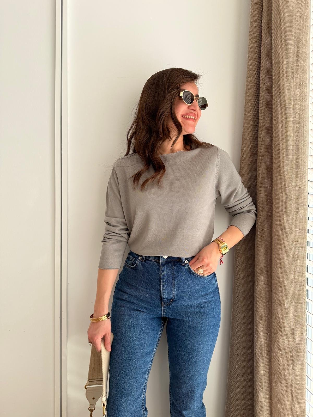 Gri Basic Triko Kazak 241061