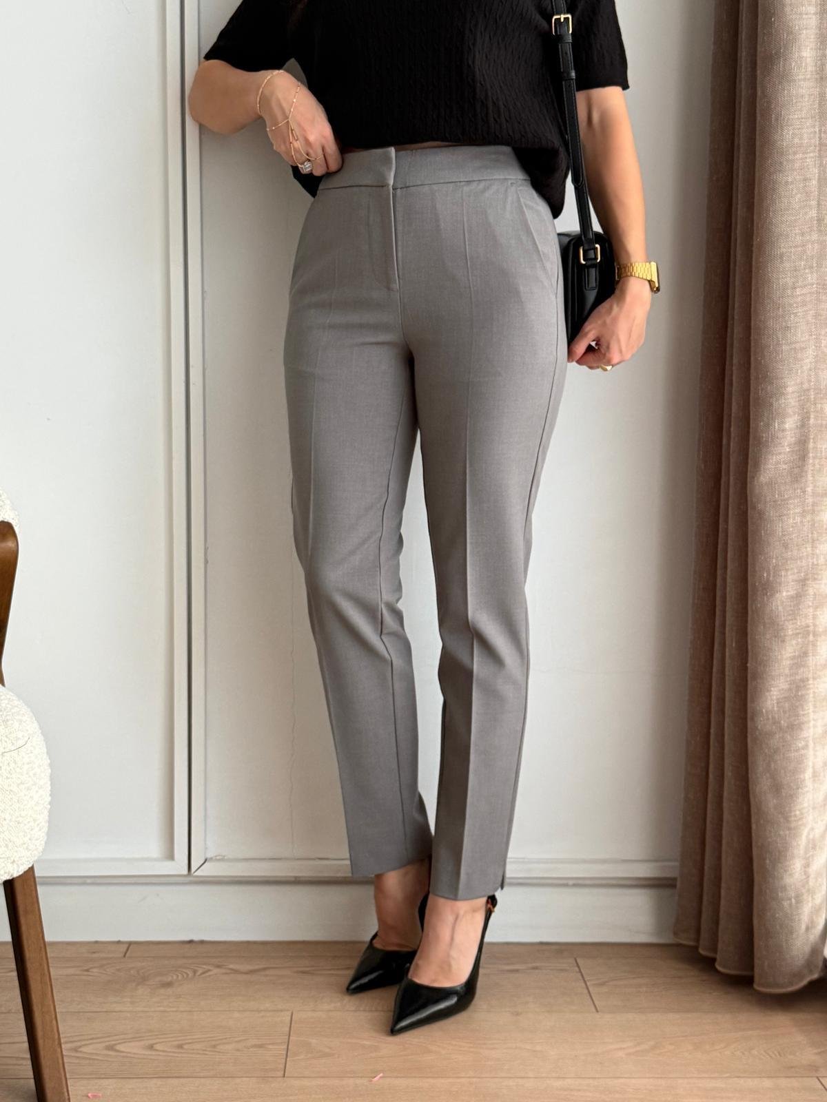 Gri Bel Lastik Detaylı Kumaş Pantolon 16625