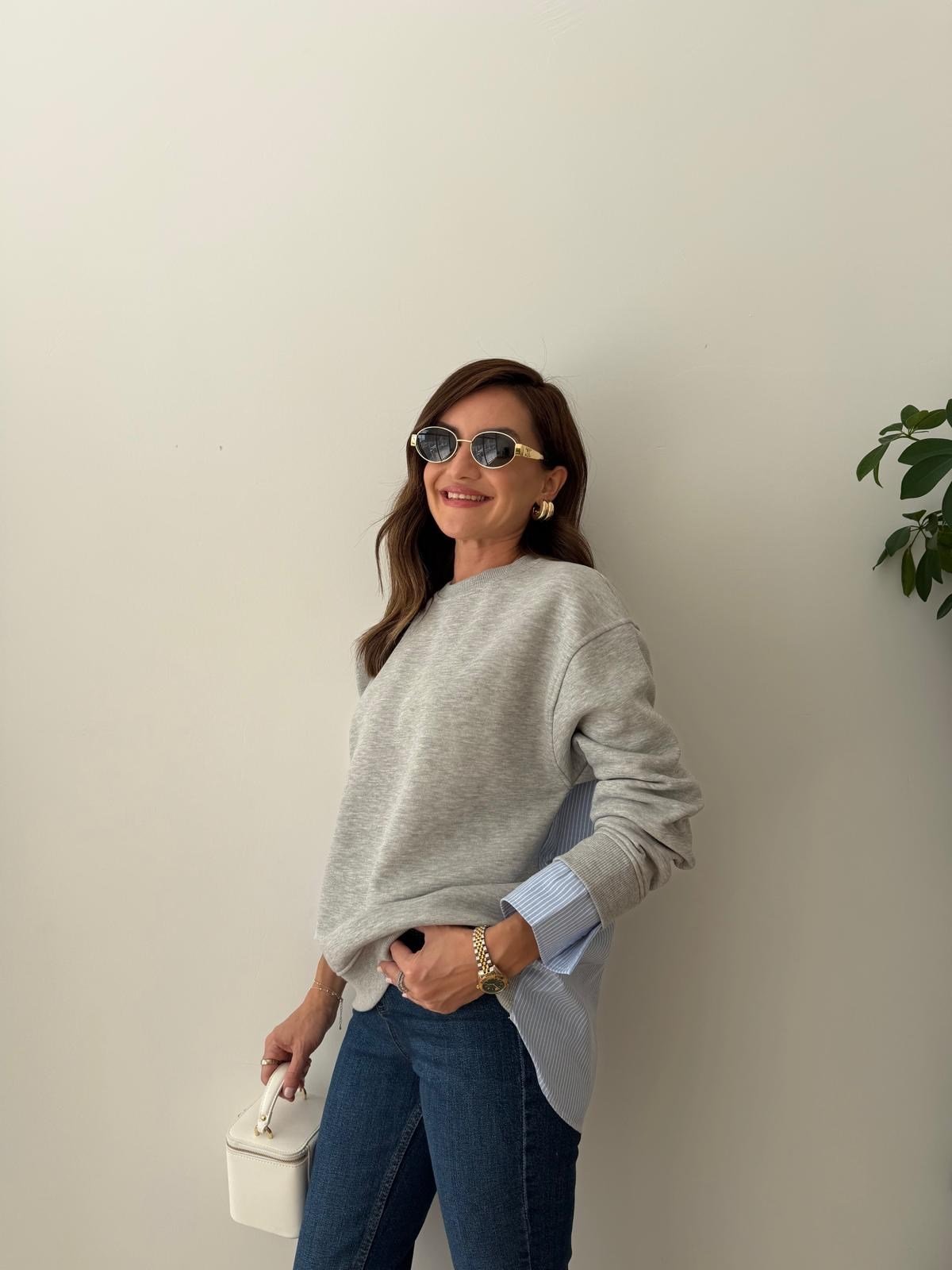 Gri Garnili Gömlek Detaylı Sweatshirt 30201