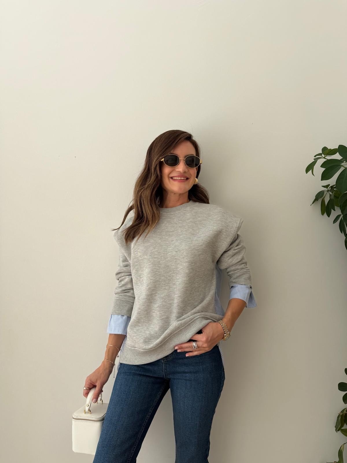 Gri Garnili Gömlek Detaylı Sweatshirt 30201
