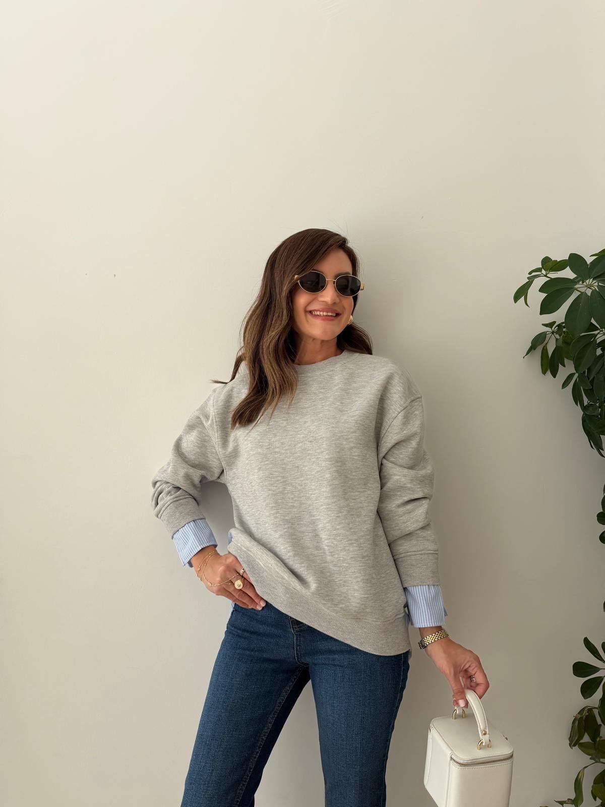 Gri Garnili Gömlek Detaylı Sweatshirt 30201