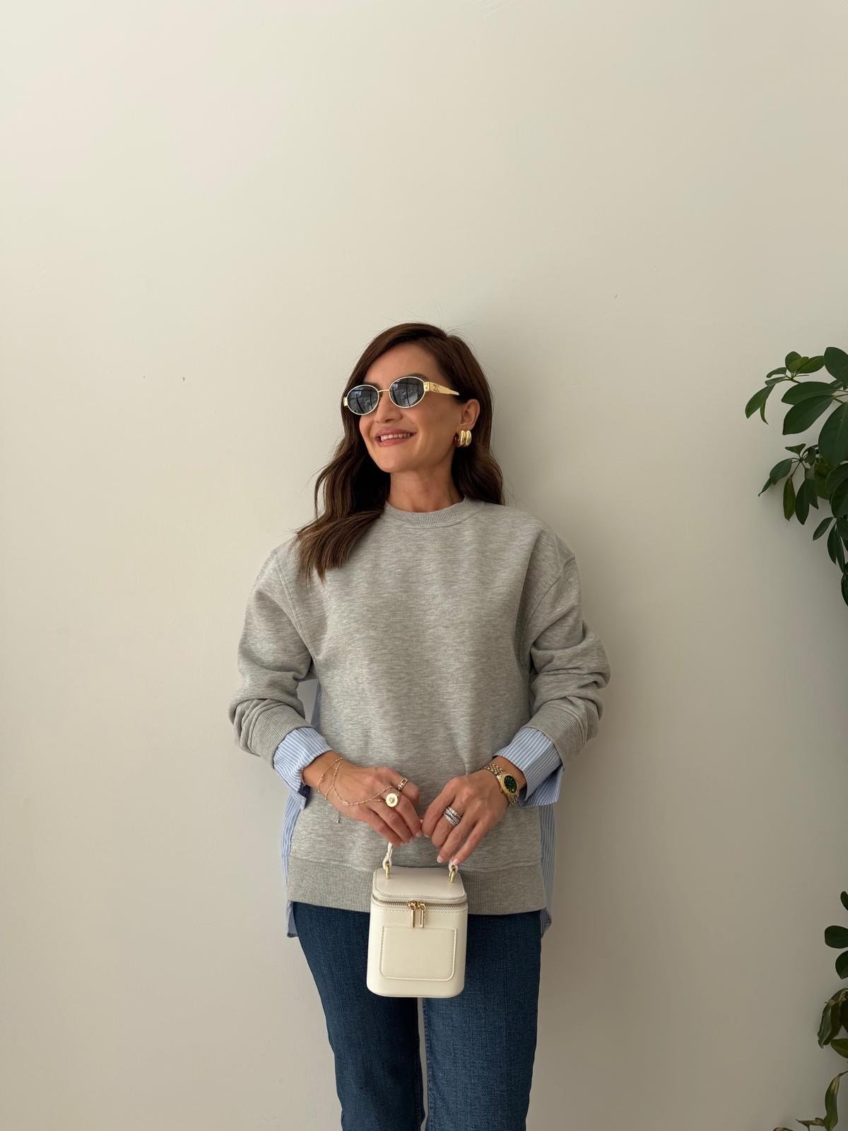Gri Garnili Gömlek Detaylı Sweatshirt 30201