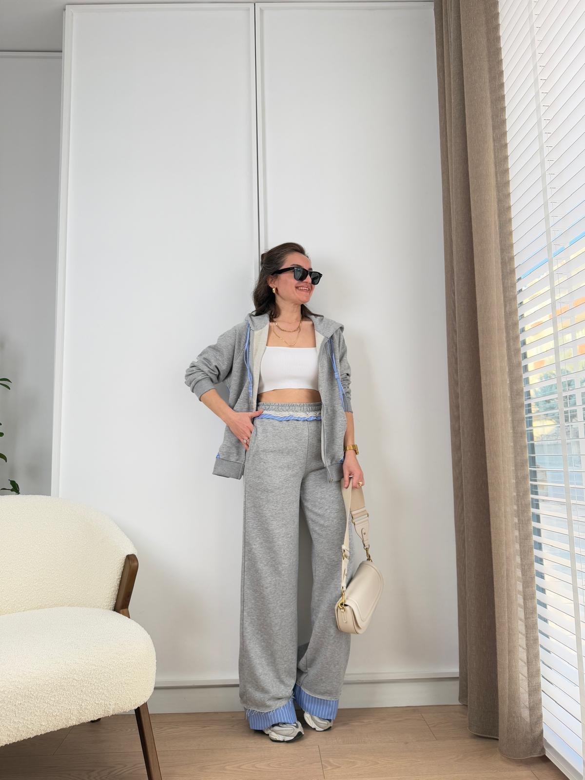 Gri Marka Model Poplin Detaylı Takım 35792