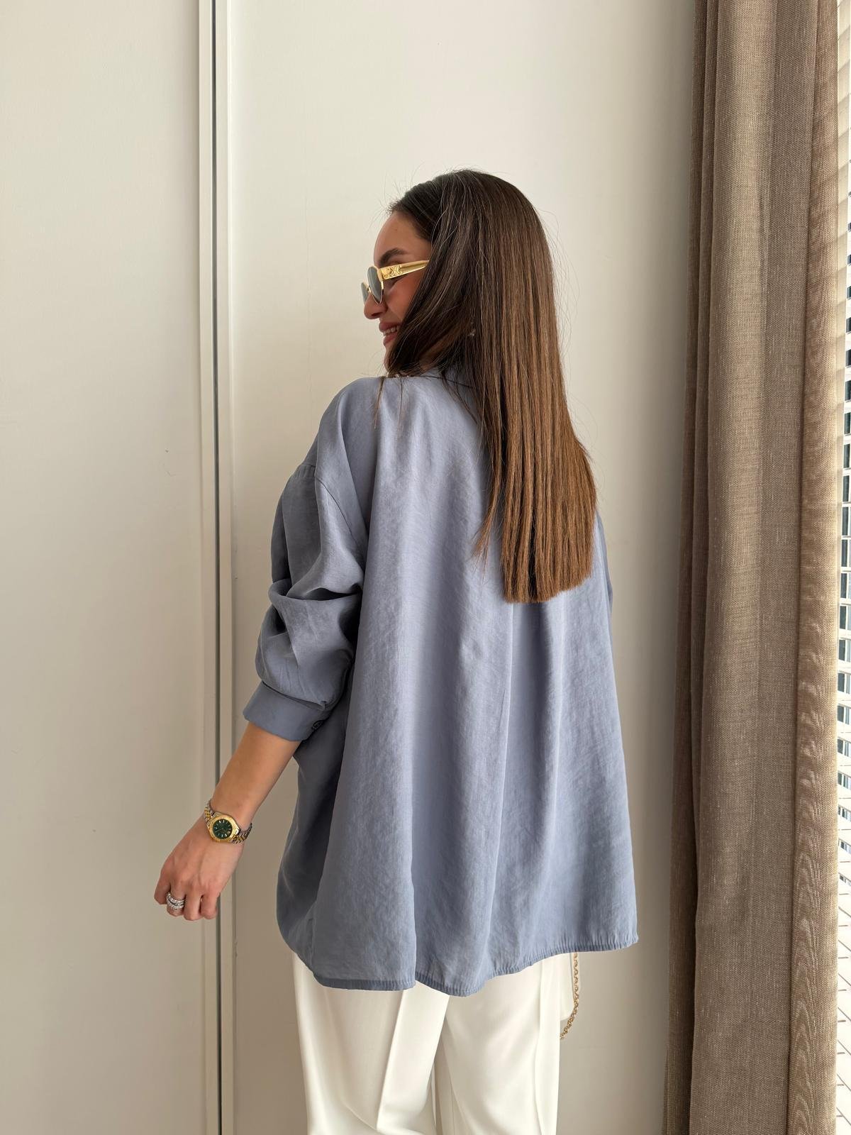 Gri mavi Lüx Kalite Oversize Gömlek 4612